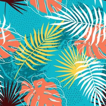Exotic leaves seamless pattern. Vector graphic for textiles. Stock Illustration