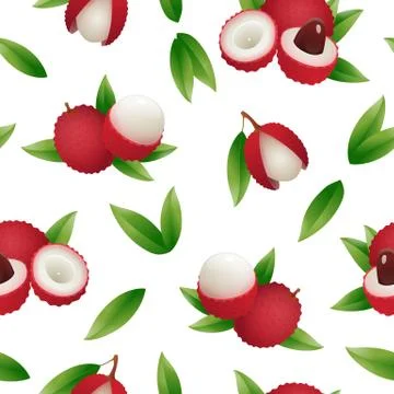 Exotic lychee fruit seamless pattern Stock Illustration