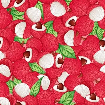 Exotic lychee fruit seamless pattern Stock Illustration