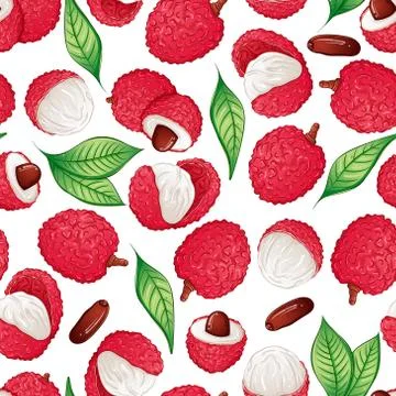 Exotic lychee fruit seamless pattern Stock Illustration