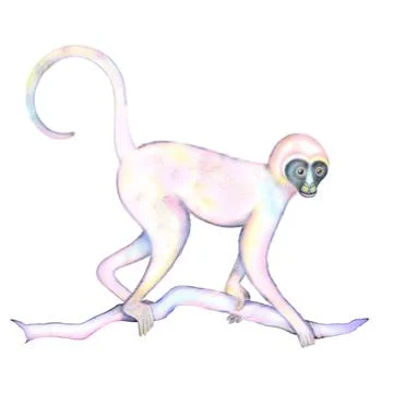 Exotic monkey drawn in vintage nice realistic style isolated on white. Great Stock Illustration