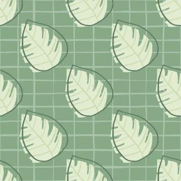 Exotic monstera leaves seamless pattern on green background. Tropical leaf wa Stock Illustration