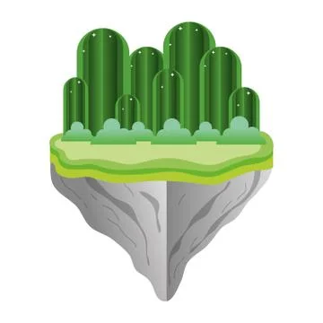 Exotic mountains with bushes in the float island Stock Illustration