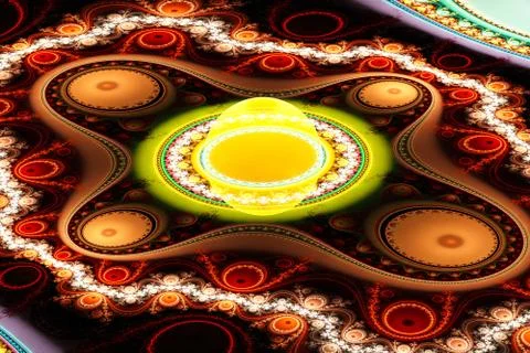 Exotic multicolored patterns with circles and wavy curves. Stock Illustration