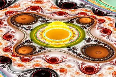 Exotic multicolored patterns with circles and wavy curves. Stock Illustration