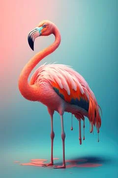 Exotic Pink flamingo bird closeup standing full height on blured background. Stock Illustration