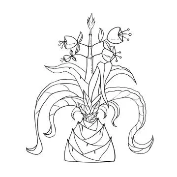 Exotic Plants Set - No.4 - Pineapple - Outline Stock Illustration
