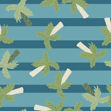Exotic random nature seamless pattern with doodle green palm tree ornament. B Stock Illustration