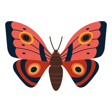 Exotic red moth with yellow circular spots, Elegant tropical butterfly. Mod.. Stock Illustration