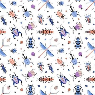 Exotic Retro Beetles and Bugs Pattern Stock Illustration