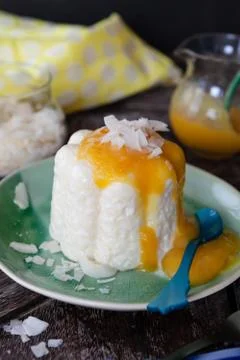 Exotic rice pudding with coconut Stock Photos