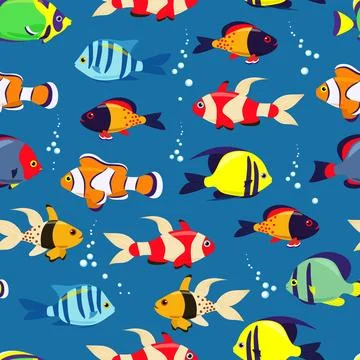 Exotic sea fish seamless pattern. Sea fish in flat style. Vector illustration Stock Illustration