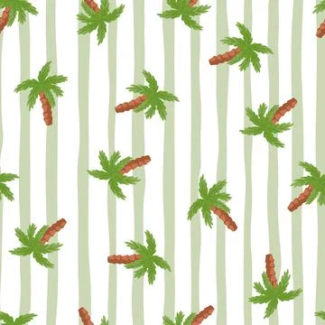 Exotic seamless doodle pattern with green random palm tree elements. Grey str Stock Illustration