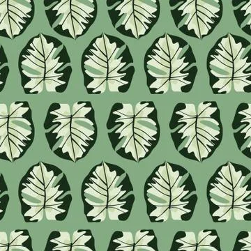 Exotic seamless hawaii pattern with simple monstera shapes ornament. Pastel f Stock Illustration