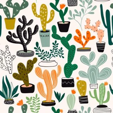 Exotic seamless pattern with cacti Stock Illustration