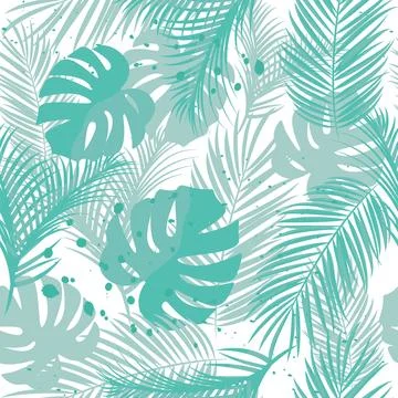 Exotic seamless pattern monstera and palm leaves. Stock Illustration