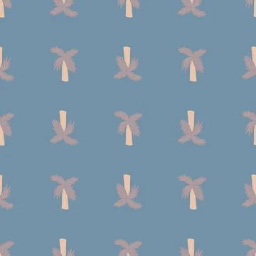Exotic seamless pattern with pink tropical palm tree ornament. Blue backgroun Stock Illustration
