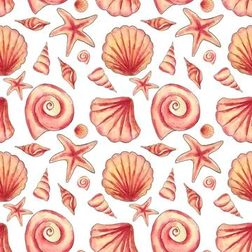 Exotic seashells. Seamless pattern. Illustrazione stock