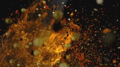 Exotic Spices  Flying up and Falling down in Slow Motion Stock Footage 111978339