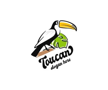 Exotic toucan bird sits on a tree branch in the rainforest jungle graphic design Stock Illustration