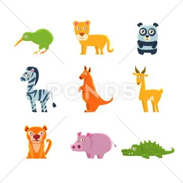 Exotic Toy Fauna Collection Stock Illustration