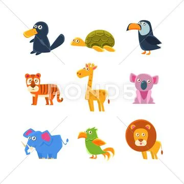 Exotic Toy Fauna Set Stock Illustration