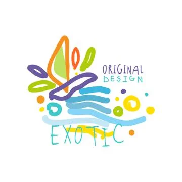 Exotic travel logo with doodle elements Illustrazione stock