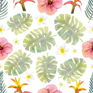 Exotic tropical leaves. Seamless pattern on white isolated background. Fashion Stock Illustration