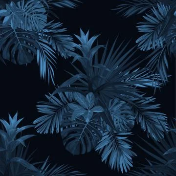Exotic tropical vector background with hawaiian plants and flowers. Seamless 库存插图