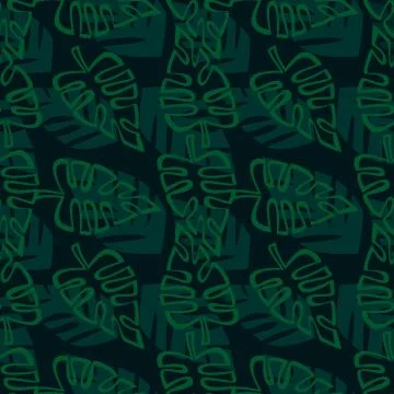 Exotic tropical vector seamless pattern. Leaves of palm trees, monstera, leav 库存插图