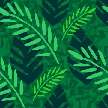 Exotic Tropical Vector Seamless Pattern. Leaves Of Palm Trees, Monstera, Leav Illustrazione stock