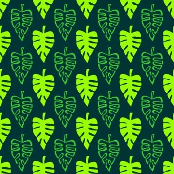 Exotic tropical vector seamless pattern. Leaves of monstera, leaves in the ju Stock Illustration