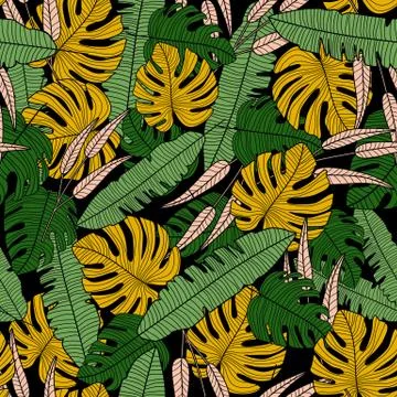 Exotic tropical vector seamless pattern. Modern tropical palm leaves wallpape Stock Illustration