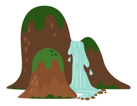 Exotic tropical waterfall falling down from mountains or rocks with grass イラスト素材
