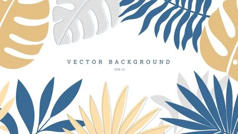 Exotic vector background with flat blue, gray, nude twigs, tropical compositi Stock Illustration