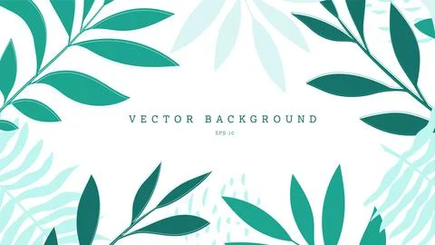 Exotic vector background with flat green, turquoise twigs, tropical compositi Stock Illustration