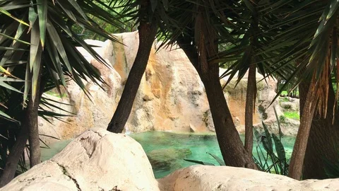 Exotic Waterfall Flows to Pond in Park of Nicosia, Cyprus Stock-Footage 101937819