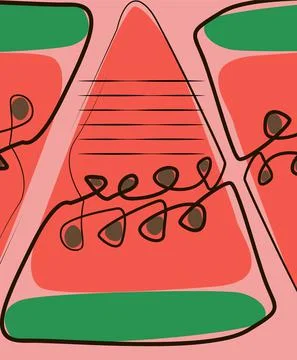 Exotic watermelon , collected in a composition on a pink background. Natural Illustrazione stock