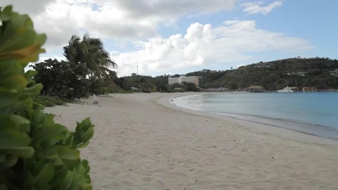 Exotic white beach with palm trees, turquoise ocean, on a cloudy weather. Stock Footage 202120677