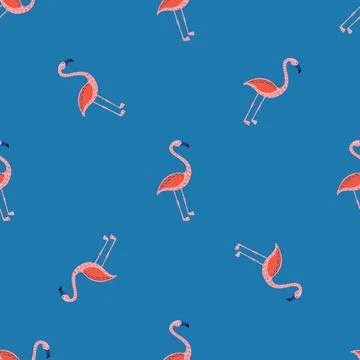 Exotic wild nature seamless pattern with little bright flamingo print. Blue b Stock Illustration