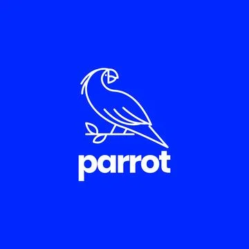 Exotics bird parrot perched on tree branch lines art minimal logo design ve.. Stock Illustration