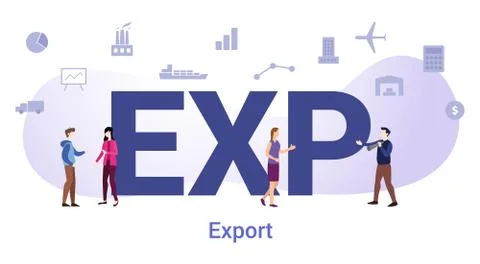 Exp export concept with big word or text and team people with modern flat sty Stock Illustration