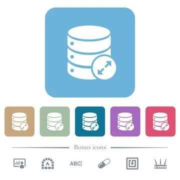 Expand database flat icons on color rounded square backgrounds 库存插图