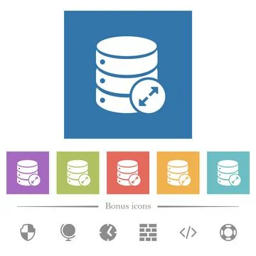 Expand database flat white icons in square backgrounds Stock Illustration