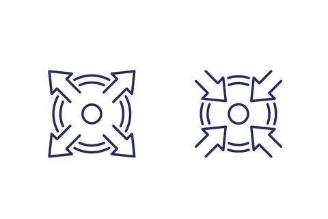 Expand, extend and reduce line icons Stock Illustration