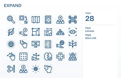 Expand Professional Vector Set with 28 Bold Line Pixel Optimized High Resol.. Illustrazione stock