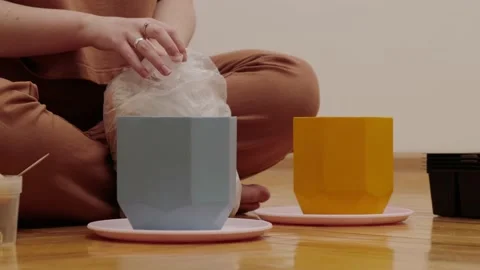 Expanded clay at the bottom of the pot Stock Footage 175227380