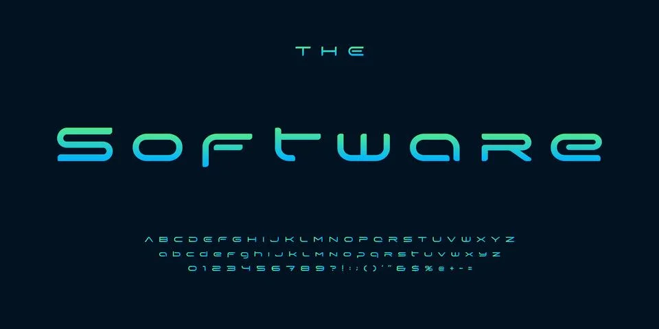 Expanded futuristic font, thin wide alphabet. High tech typeset for headline and Stock Illustration