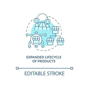 Expanded lifecycle of products turquoise concept icon Stock Illustration