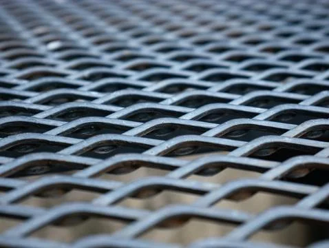 Expanded Metal Mesh Grid Pattern Texture with Diamond Holes Industrial Surfac Stock Photos
